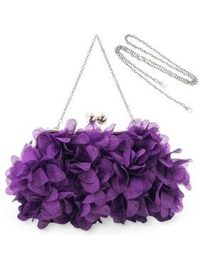 Elegant Purple Evening Purse Small Floral Clutch Bag Detachable Chain Strap